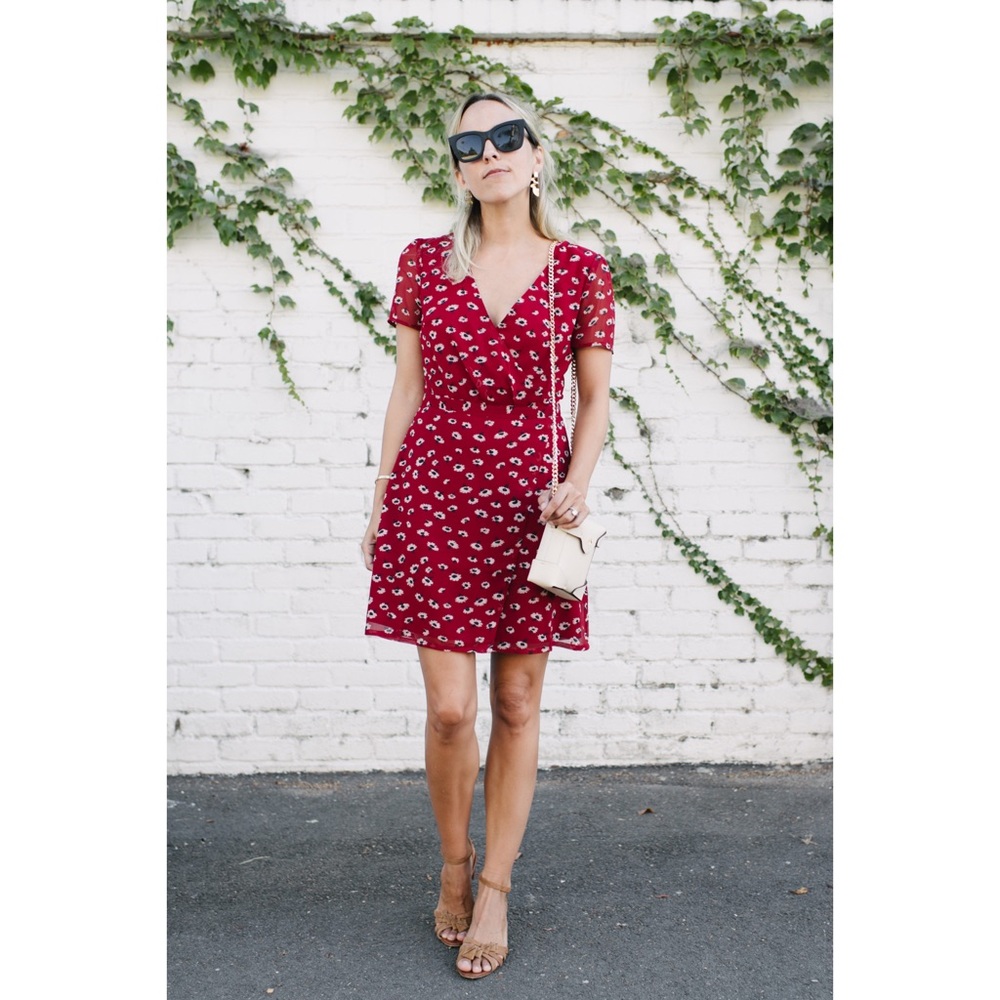 Madewell Red Floral Wrap-Front Mini Dress